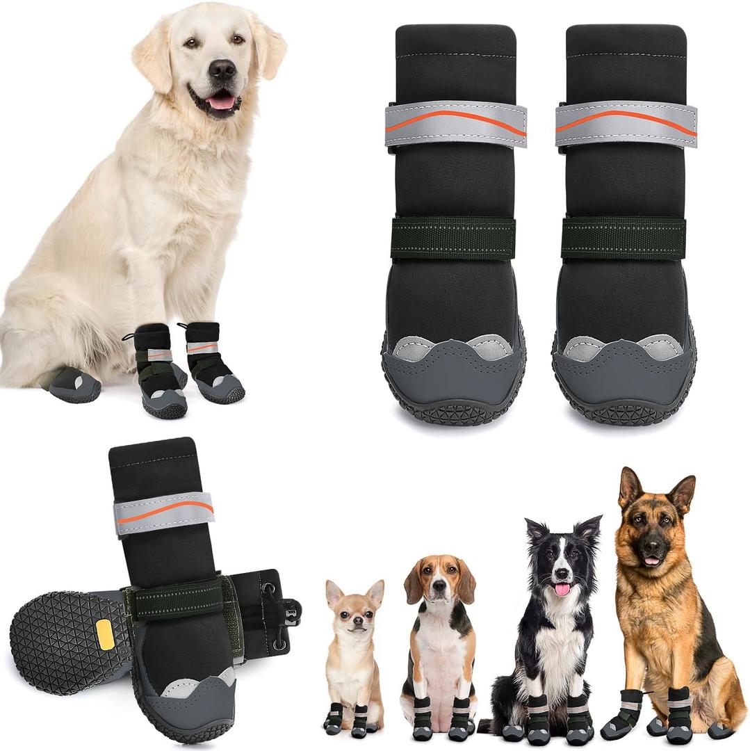 SlowTon Dog Shoes - Waterproof Dog Snow Boots for Winter, Warm Booties with Non-Slip Rubber Sole, Reflective Paw Protector for Dogs Walking on Winter Cold Pavements Rain (Black, 1) (#1 (Width 1.6 inch) for 14-23 lbs)