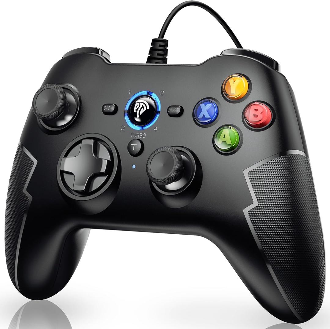 EasySMX 9100Pro Wired Gaming Controller, PC Game Controller Joystick with Hall Effect Triggers, Dual-Vibration and Turbo for Windows PC/Steam/PS3/ Android TV Box/Tesla - Design for Comfort