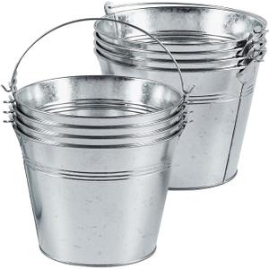 OBTANIM 8 Pack Galvanized Metal Buckets with Handle Ice Pails for Plants, Succulents, Party Favors, Organizing, Rustic Home Decor, or Classrooms Pencil Storage (9 x 5.9 inch)