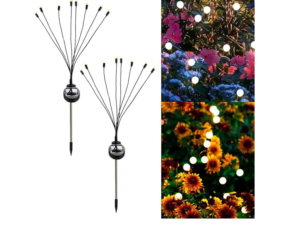 Danson Decor Solar Garden Lights Outdoor – Swaying Firefly Stake Lights Include 8 Malleable Stems with Warm White Glow – Waterproof Patio Decor (4-Pack