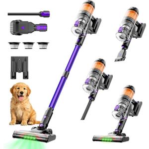 Cordless Vacuum Cleaner, 500W 40KPa 60Mins Vacuum Cleaners for Home, Wireless Vacumm Anti-Tangle Rechargeable Vacuum with Green Light for Pet Hair/Carpet/Hardwood Floor, Purple