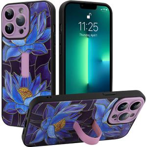 MOWIME Compatible with iPhone 13 Pro Max Case with Finger Strap, Lotus Floral Shockproof Soft TPU Protective Cover for Women Girls, Slim Anti Scratch Case for iPhone 13 Pro Max 6.7 Inch, Purple