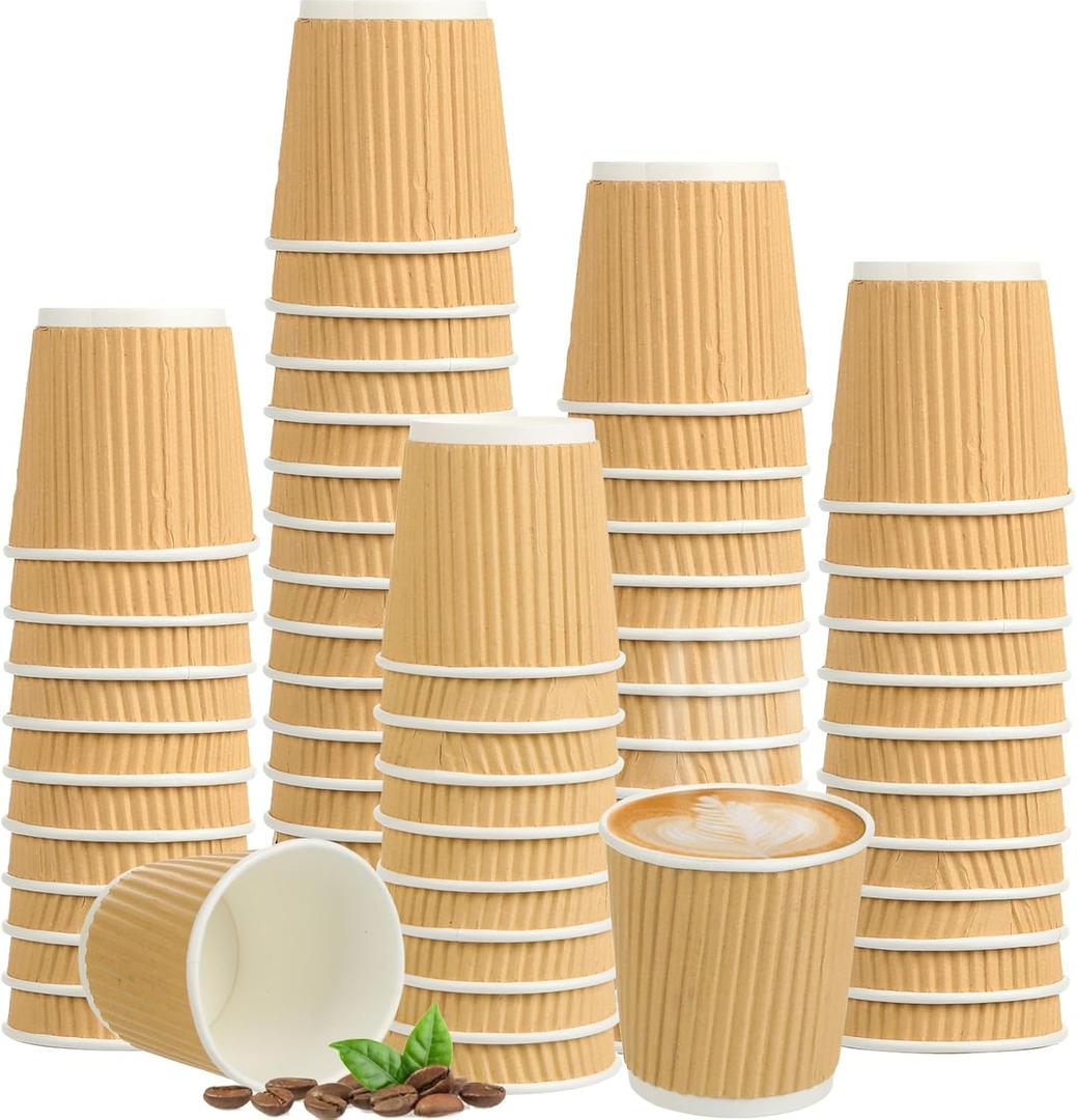 200 Pcs 4oz Paper Espresso Cups Ripple Wall Hot Cups For Coffee Disposable Coffee Cup Paper Hot/Cold Drinking Cups for Party, Picnic, Travel and Events (Kraft Paper Color)