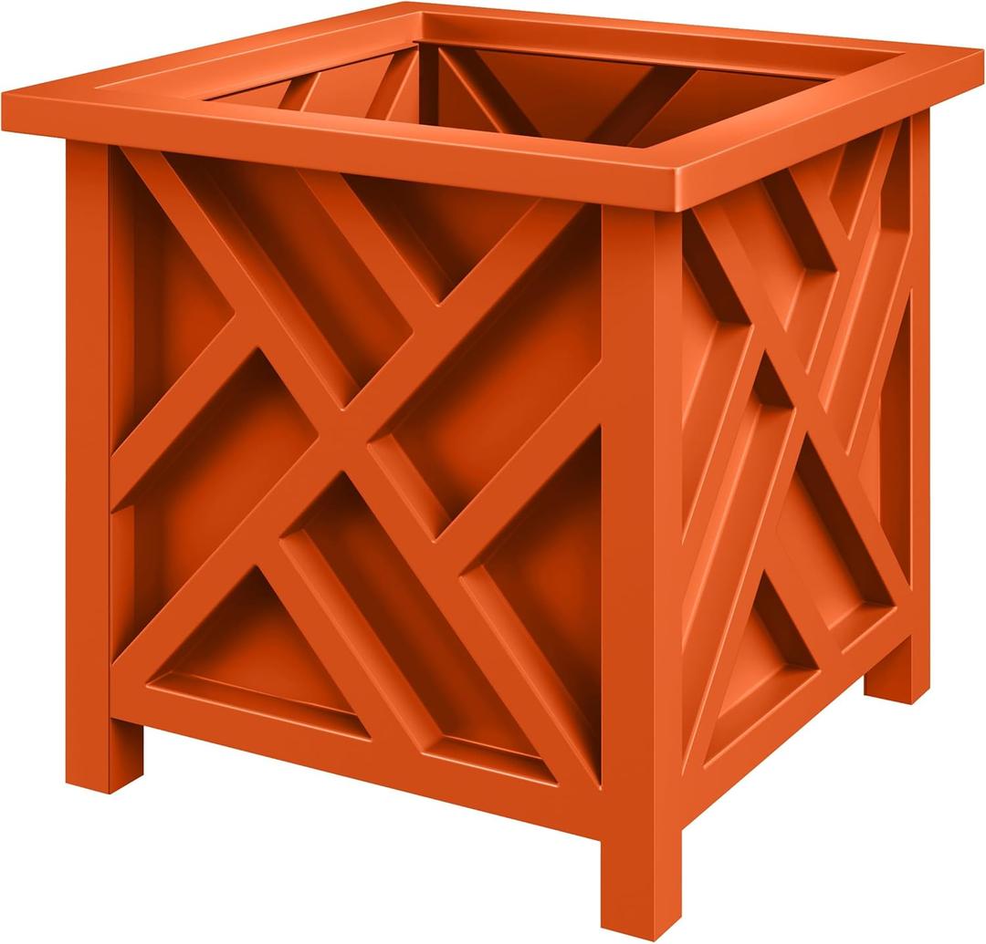 Pure Garden Lattice Design Planter Box - 15.5-Inch-Square Decorative Outdoor Flower or Plant Pot - Front Porch, Patio and Garden Decor (Terracotta)