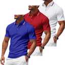 3 Pack Men's Polo Shirts Quick-Dry Short Sleeve Athletic Polo Shirts Moisture Wicking Business Casual Golf Shirts (Red, XXXL)