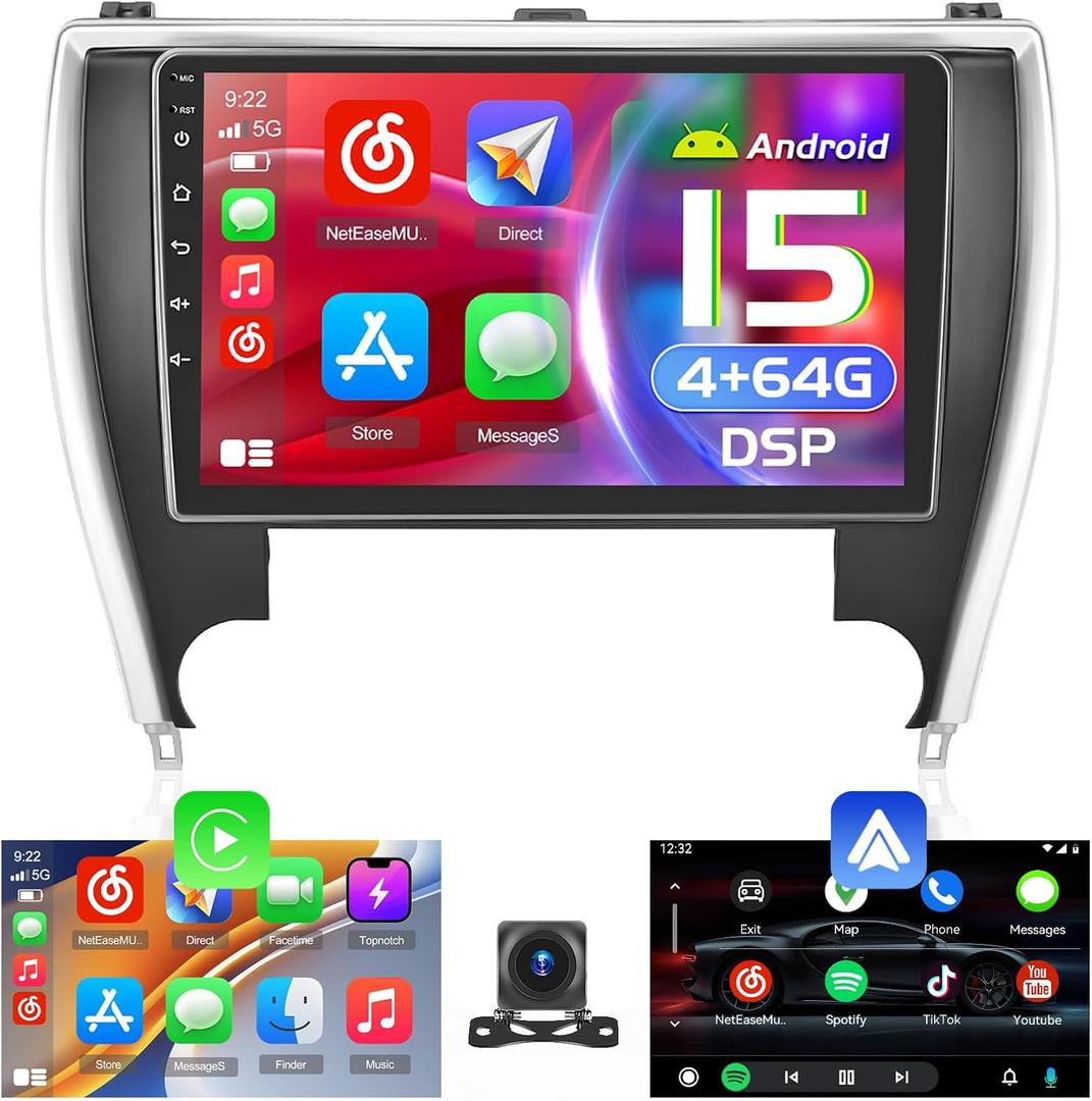 Android 15 Car Stereo for Toyota Camry 2015 2016 2017, [DSP 4+64G] Hikity 10'' IPS Touchscreen Radio Wireless Carplay Android Auto 5G WiFi/Bluetooth/1280 * 720/Mirror Link GPS FM/RDS/32EQ Backup Cam