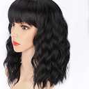 AISI HAIR Bob Curly Wig Synthetic Short Black Wig with Bangs Natural Looking Heat Resistant Fiber Hair for Women