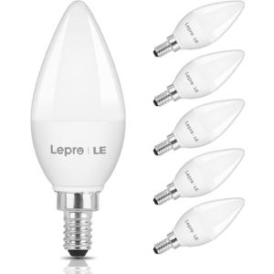 Lepro E12 LED Candelabra Light Bulbs, 5000 Kelvin Daylight White 5.5 watt, 40 watt Equivalent B11 C37 Ceiling Fan Bulb Chandelier Bulbs, Type B Small Base Candle Lights, Plastic, Not-dimmable, 6-Pack