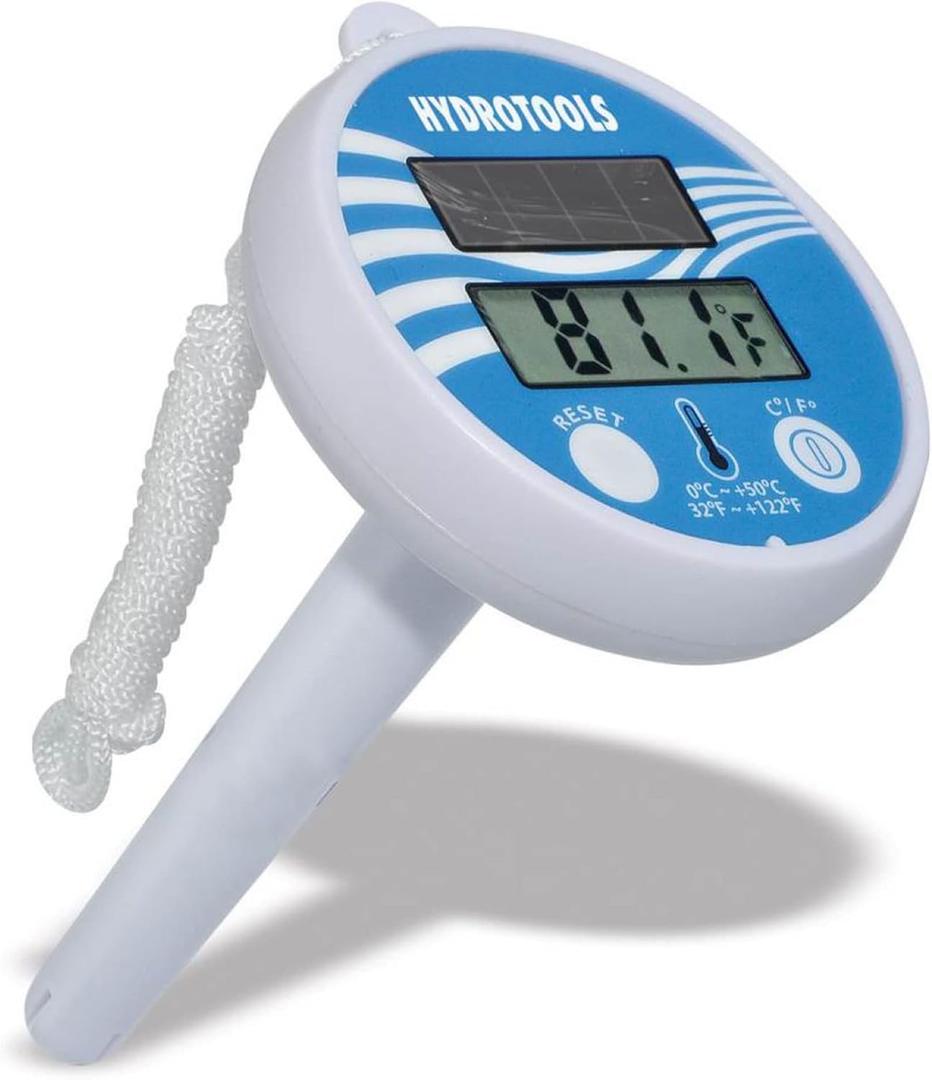 SWIMLINE HYDROTOOLS Solar Powered Digital LCD Thermometer Large Floating Easy Read For Water Temperature Shatter Resistant With String For Outdoor And Indoor Swimming Pools Spas Ponds Bathtubs