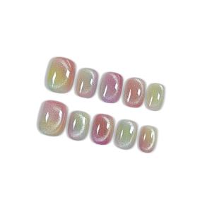 Press on Nails with Tools Kit, Short Oval Fake Nails in Dopamine Colors, Summer Cat Eye Gel Nails, Handmade Tips Cute & Vibrant Style for Women Daily & Pool Parties(Size S) (#305)