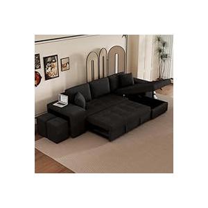 FANYE L-Shaped Oversized Reversible Sleeper Sectional Sofa with Pull Out Couch Bed, 2 Stools and Shelves, Chenille Upholstered Functional Corner Sofa&Couch Convertible Spacious Sofabed for Living Room