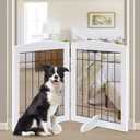 LZRS 2-Panel Freestanding Adjustable Wooden Dog Gate—30” Tall Foldable Pet Barrier with Support Feet, Solid Hardwood & Chew-Resistant Steel Wire for Doorways, Hallways, and Stairs, White