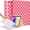 for iPad 10th Generation Case with Keyboard - for iPad A16 Cases Pencil Holder 10.9 Inch Cover Women Girls Cute Girly Checkered Unique Design Funda for Apple Tablet 10th/11th gen (Pink Plaid)