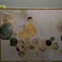 Abstract Canvas Wall Art Gold Circle Painting Green Artwork Framed Wall Prints 29"x 58" Office Wall Decor Colorful Pictures for Living Room Bedroom