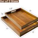 2 Sizes Acacia Wood Serving Tray with Handles, 17x13 & 16x12 inch Rectangular Ottoman Trays, Decorative Wooden Tray for Food, Drinks, Coffee Table, Living Room, Kitchen, Brown, 2 Pack