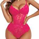 Avidlove Plus Size Womens Lingerie Sexy Lace Body Suits Teddy Lingeries (Rose Red, XXL)