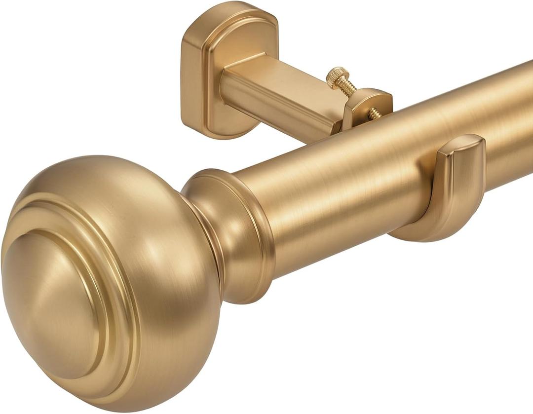 Heavy Duty Curtain Rods, 1 1/4 Inch Diameter Curtain Rod for Window 48-84Inch(4-7ft), Telescoping Large Drapery Rod with Adjustable Modern Brackets, Warm Gold