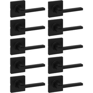 Kwikset Casey Interior Passage Door Handle 10 Pack, Lever for Closet and Hallway Doors, Reversible Non-Locking Handle Lever, Matte Black, with Microban Protection