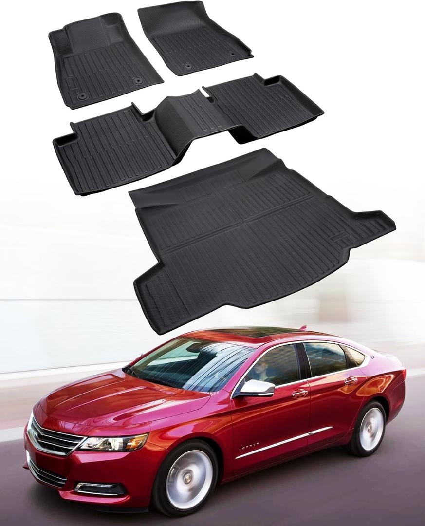 Car Floor Mats for Chevy Impala: 2020 2019 2018 2017 2016 2015 2014 Full Set 4 PCS Cargo Mats, All Weather Rubber Carpet Mats & Cargo Liners 20142020, Protector for Chevrolet Impala Accessories