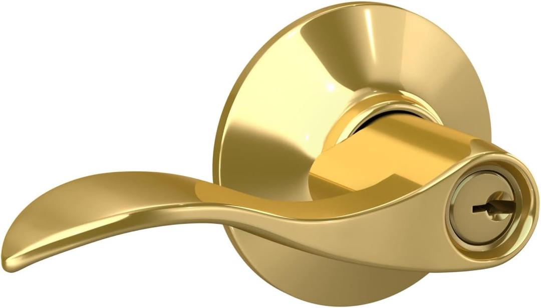 Schlage F51A ACC 505 Accent Door Lever, Keyed Entry Lock, Bright Brass