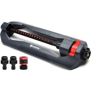Eden 94113 Lawn & Garden Essential Oscillating Water Sprinkler For Yard W/Quick Connect Starter Set, 16 Nozzles, Covers up to 3,600 sq. ft, Heavy Weight Base (16 Nozzles)
