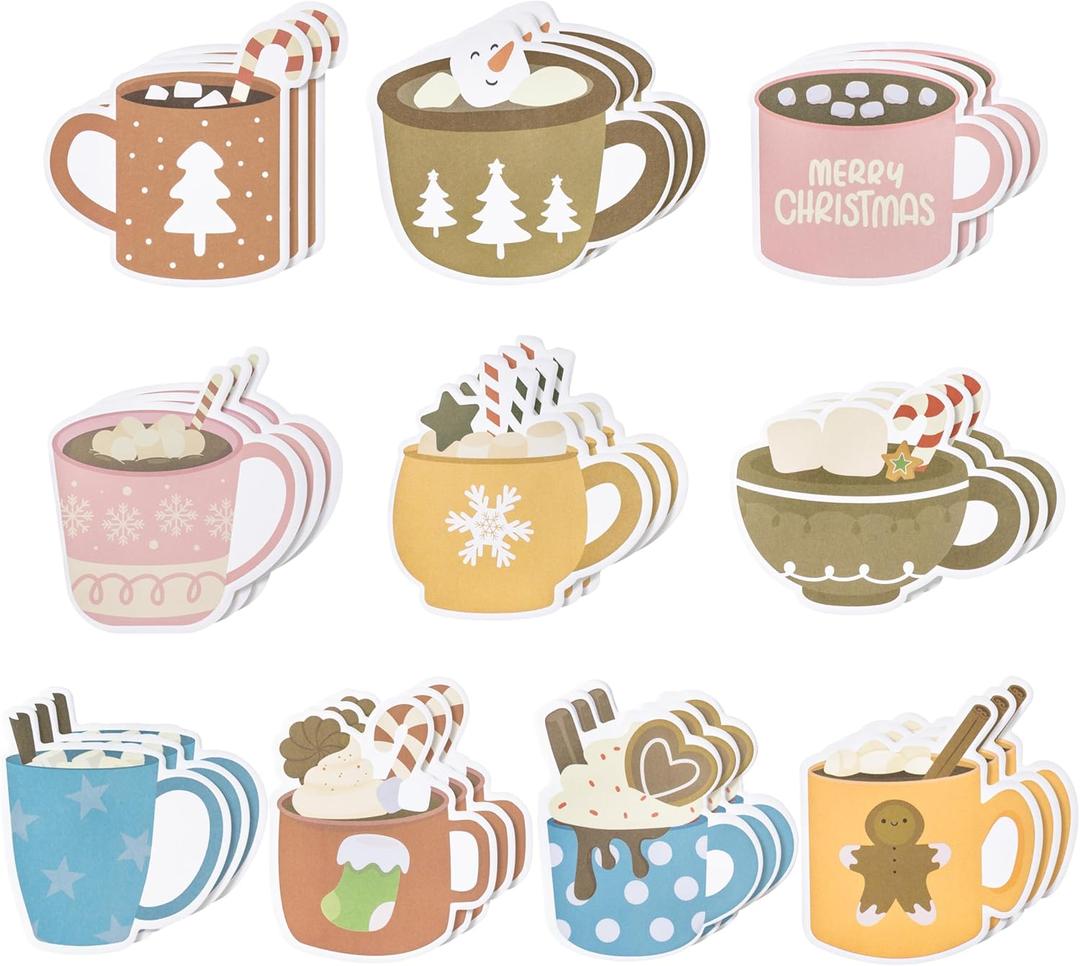 Xqumoi 30 Pack Hot Cocoa Sticky Notes - Christmas Self Sticky Notepads Writing Memo Pads Hot Cocoa Lover Office School Supplies Xmas Winter Holiday Birthday Gift Goodies Bag Fillers