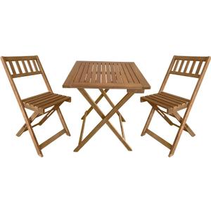 3-Piece Acacia Wood Folding Patio Bistro Set Outdoor Bistro Set Table and Chairs Set with 2 Chairs and Square Table for Pool Beach Backyard Balcony Porch Deck Garden Wooden Furniture, Natural, Onesize