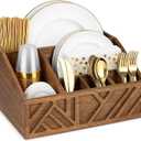 Paper Plate Dispenser |Paper Plate Holders For Kitchen Counter |Wooden Utensil Holder Silverware Organizer |Cutlery Flatware Organizer Box For Cups, Plates, Cutlery,Kitchen Accessories