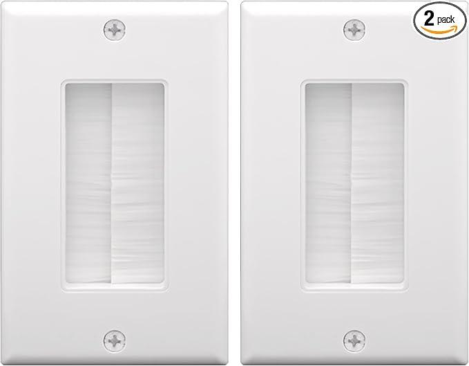 VCE Brush Wall Plate Cable Pass Through, Single Gang Decorator Wall Cover for Low Voltage Cables, InWall Cable Management for Wall Mount TV (White), 2Pack