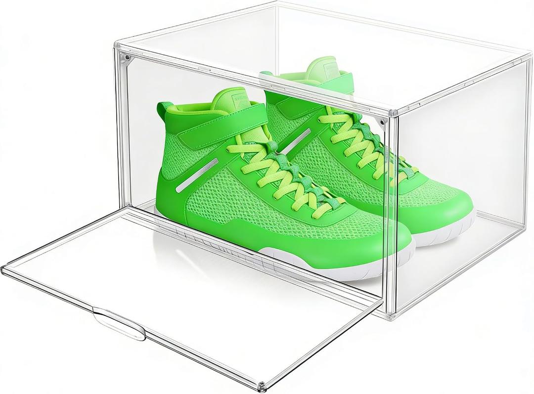 12 Pack Clear Sneaker Shoe Box Plastic Stackable ‌Shoe Organizer, Size 12.5