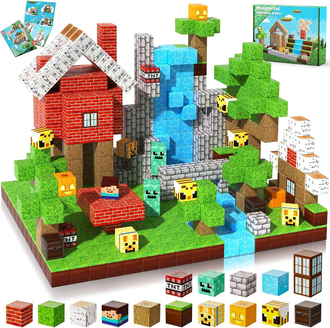 Magnetic Blocks-100PCS Magnetic Building Blocks, Magnetic Tiles Kids Build Cubes 2025 Upgraded STEM Game Toys, Christmas Birthday Gifts for Boys & Girls Ages 3+