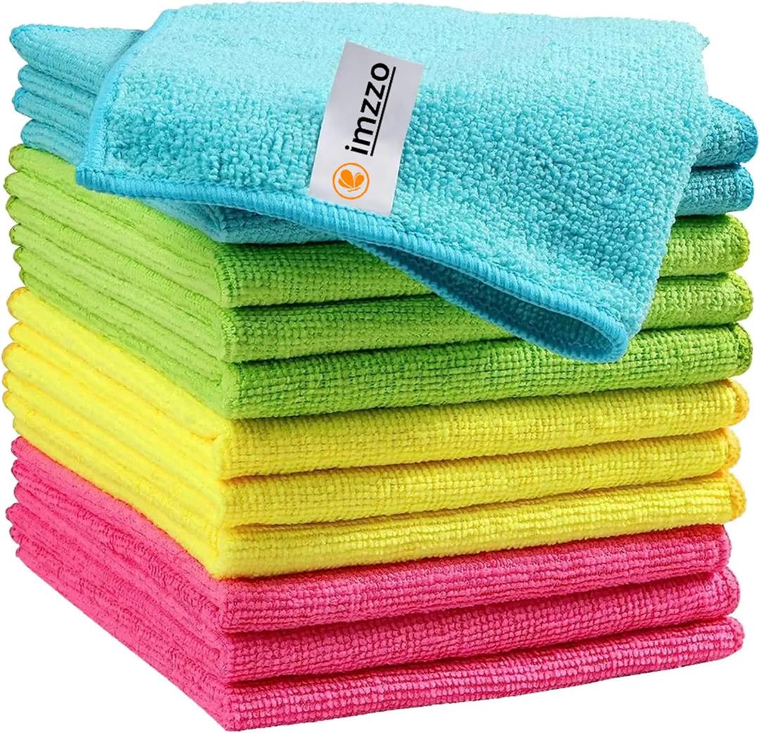 Microfiber Cleaning Cloth, 12 Pack Cleaning Rag, Cleaning Towels with 4 Color Assorted,12.6"X12.6"(Blue/Green/Yellow/Pink)