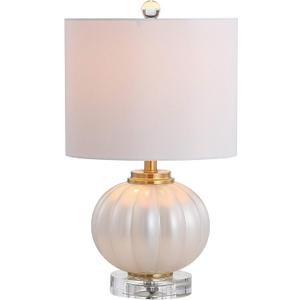 JONATHAN Y JYL2076B Pearl 17.5" Glass/Crystal LED Table Lamp Glam Contemporary Bedside Desk Nightstand Lamp for Bedroom Living Room Office College Bookcase LED Bulb Included, White/Brass Gold