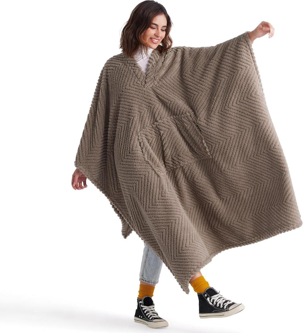 Bedsure Wearable Throw Blanket with Pockets for Adult, Warm Winter Poncho Blanket Shawl Wrap Cape as Gifts for Women(80'' x 50'')