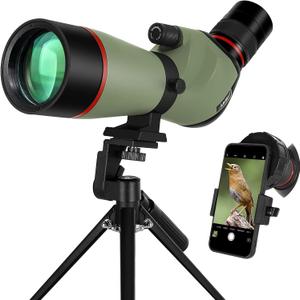 Gosky Spotting Scope, 20-60x60 Spotting Scopes for Target Shooting & Hunting & Bird Watching, BAK4 High Definition, Angled Spotter Scope with Tripod, Phone Adapter, Carrying Bag (Green)