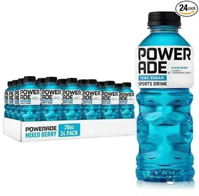 POWERADE Electrolyte Enhanced Zero Sugar Mixed Berry Sports Drink, 20 Ounce (Pack of 24) Best By 07/28/25