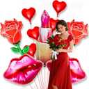 2 x Happy Valentine's Day Balloons, Lip Balloon Lipstick Balloon Red Rose Balloons for valentines day decorations Wedding Decor Anniversary Decorations Romantic