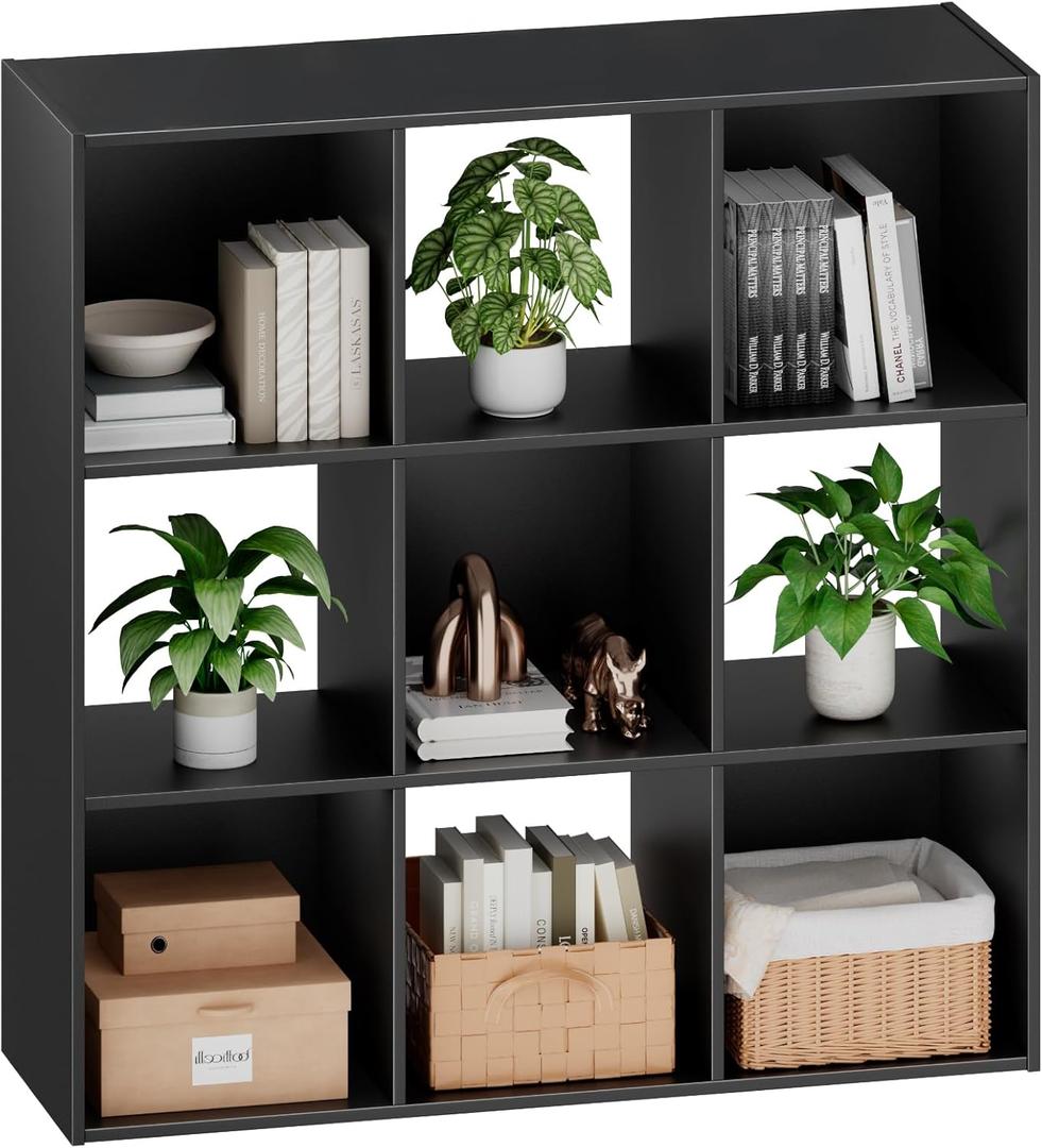 Sweetcrispy 9 Cube Storage Organizer - Open Cube Bookshelf with 5 Removable Back Panels, Display Storage Bookcase for Living Room, Bedroom, Entrance Hall, Home Office，36" L×11.6" W×36" H, Black
