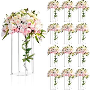 Geetery 12 Pieces Tall Acrylic Vase Wedding Centerpieces Clear Flower Stand Column Geometric Floral Vase Elegant Display Holder for Birthday Party Wedding Table Decorations (16 Inch)