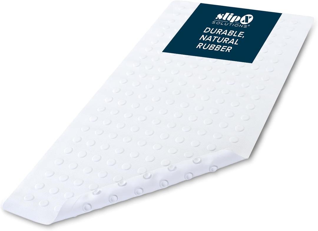 SlipX Solutions Extra Long Durable Rubber Safety Mat 13" W x 36" L, Feel Safe and Surefooted Throughout your Bath or Shower, Extra Grippy Surface Texture and 220 Power Grip Suction Cups, Machine Wash, White