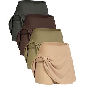 Real Essentials 4 Pack: Women's Ribbed Active Skort Pockets Skirt Running Tennis Golf Workout Sports, 2XL