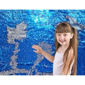 Sensory Wall Sequin Flip Fabric for Kids,0.2" Large Sequins Sensory Graffiti Fabric for Toddlers,Tactile Stimulation,Calming Corner Items (Half yd (18"*49"), Lake Blue + Silver)