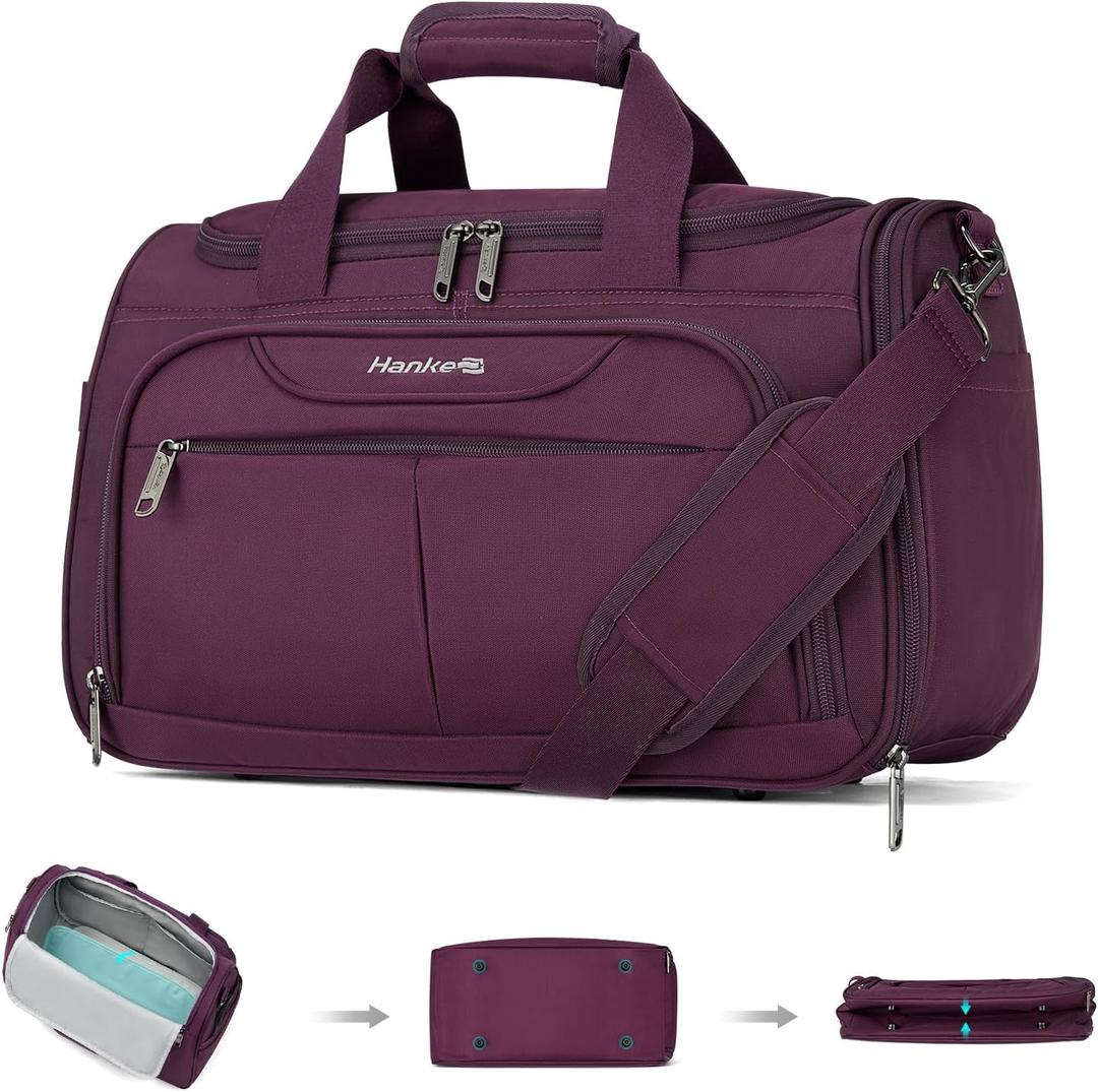 Hanke Underseat Carry On luggage Bags for Travel, Foldable Travel Bags for Women, Soft Lightweight Personal Item Travel Bag Small Carry On Bags for Airplanes, Travel Tote Bags for Women Men.Purple