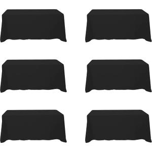 BRILLMAX 6 Pack Black Tablecloths 90 x 132 Inch for 6ft Rectangle Tables - 150 GSM Polyester Fabric, Floor Length Drop, Water, Stain & Wrinkle Resistant Cloth Cover for Wedding Reception Banquet