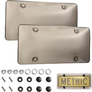 2 Pack License Plate Covers Plastic License Plate Protector Unbreakable Car Frame Cover Shield with Screws Caps (Gray)