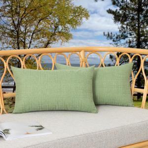 Kevin Textile Outdoor Waterproof Lumbar Pillow Covers 14x24 Inch Pack of 2 Checkered Decorative Rectangle Cushion Throw Pillowcases Shell for Patio Tent Garden Couch Bed Sofa Sage Green