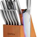 Knife Set, EWFEN 14-Piece Kitchen Knife Set with Block, German Stainless Steel Knives with Built-in Knife Sharpener, Anti-Slip Sharp Knives Set for Kitchen, Dishwasher Safe, Concave-dotted Handle