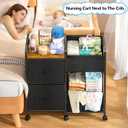Baby Diaper Caddy Organizer Cart with Wheels, 2 Tier Rolling Cart with Dividers and Drawers, Mobile Utility Cart Bedside for Nursery, Bedroom, Baby Newborn Essentials Storage Cart, Black