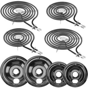 WB31M20 WB31M19 Black Porcelain Drip Pan Set & WB30M2 WB30M1 Electric Range Burner Element Unit Set by Cenipar-Compatible with GE Hotpoint Kenmore Range/Stove-Includes 26 and 28