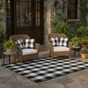5 Pcs Outdoor Buffalo Plaid Decoration Set 4 Pcs 18x18 Buffalo Check Chair Pillow Covers 1 Cotton Plaid Door Rug for Door Front Porch Farmhouse Bedroom Decoration(Black and White)